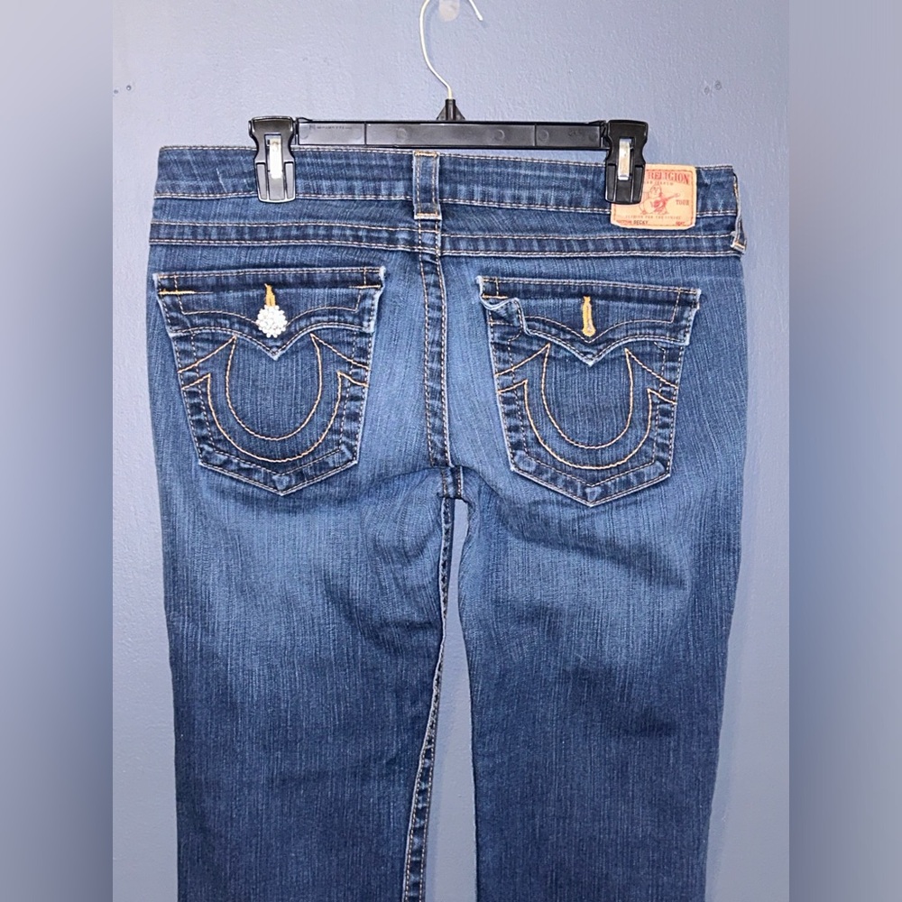 Vintage True Religion Becky Bootcut Women’s Jeans 31 Blue Custom Buttons Flap - Picture 3 of 9